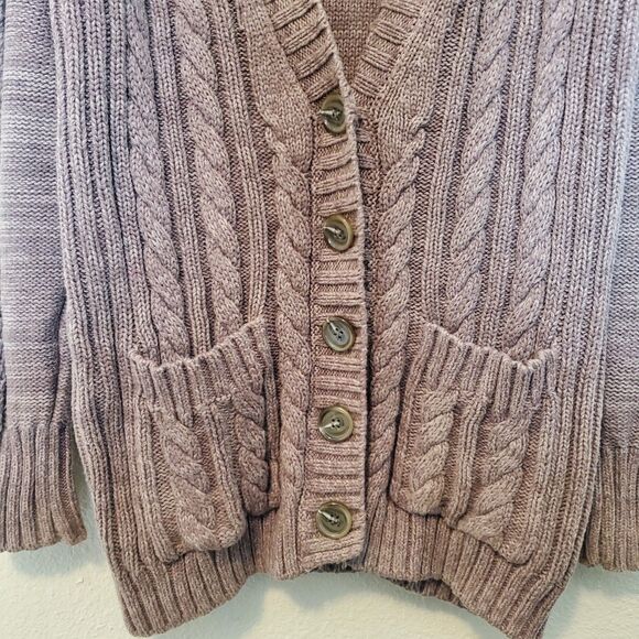 Moda International Chunky Cable Knit Cardigan Deep V Neck Button Front Sz M - Picture 4 of 11